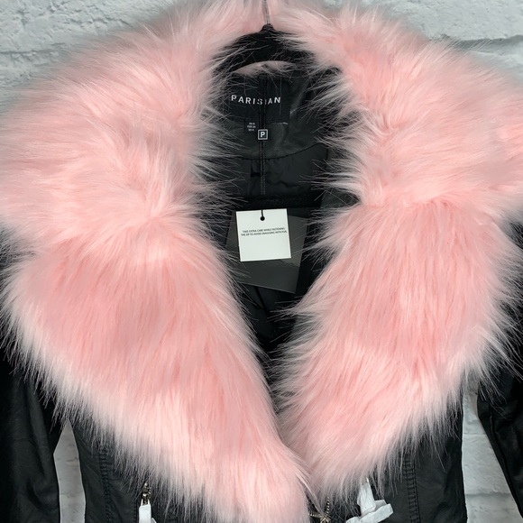 🎉HP Demi Pink FauxFur Collar Vegan Leather Jacket - Picture 4 of 7
